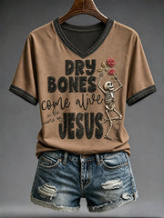 Women's Halloween Faith Lover Dry Bones Come Alive Printed T-shirt