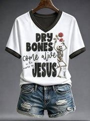 Women's Halloween Faith Lover Dry Bones Come Alive Printed T-shirt