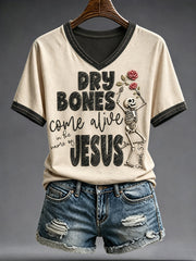 Women's Halloween Faith Lover Dry Bones Come Alive Printed T-shirt