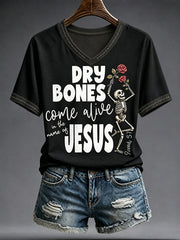 Women's Halloween Faith Lover Dry Bones Come Alive Printed T-shirt