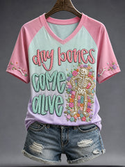 Women's Faith Lover Dry Bones Come Alive Halloween Printed T-shirt