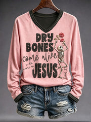 Women's Faith Lover Dry Bones Come Alive Halloween Printed T-shirt