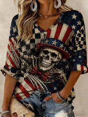 Women's Halloween Printed Mid-length Sleeves V-neck T-shirt