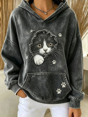 Women’s Cat Art Print Casual Hoodie