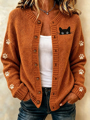 Women's Cat Art Print Casual Cardigan