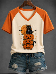 Women's Halloween Printed V-neck T-shirt