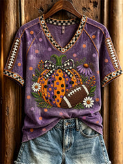 Women's Football & Halloween Pumpkins Floral Polka Dots Art Print short-sleeved T-shirt