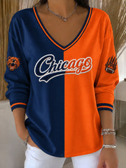 Women's Football Gameday Gift For Football Fans V-Neck Long Sleeve T-Shirt