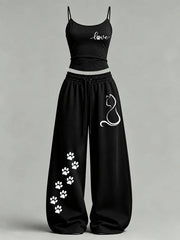Women's Cute Cat Print Casual Set
