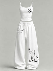 Women's Cute Cat Print Casual Set