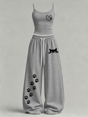 Women's Cute Cat Print Casual Set