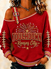 Women's Football Gameday Gift For Football FansCasual Off-Shoulder Sweatshirt