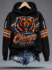 Women's Chicago Football Lover Bear Art Printed Regular Sweatshirt