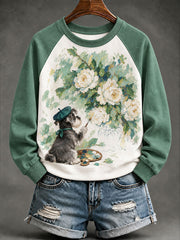 Women's "Dog Artist" White Rose Print Casual Sweatshirt