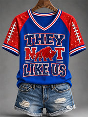 Women's Football Lover Buffalo Print Casual V-Neck Tee