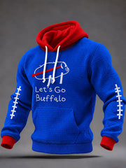Wen's Let's Go Buffalo Football Fans Lovers Gameday Casual Checkered Cotton Hoodie