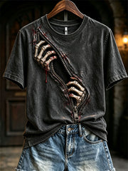 Women's Halloween Zip Skull Hand T-Shirts