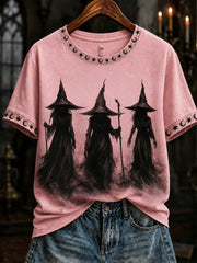 Women's Breast Cancer Awareness Witch Print Short-sleeved T-shirt
