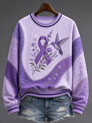 Women's Alzheimer's Disease Awareness Supports Purple Ribbon Art Print Sweatshirt