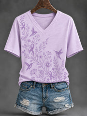 Women's Alzheimer's Disease Awareness Supports Purple Ribbon Art Print Short-Sleeved T-Shirt