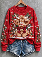 Women's Christmas Highland Cow Print Sweatshirt