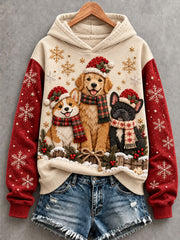 Women's Vintage Christmas Cute Dog Art Regular Hoodie