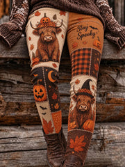 Women's Halloween Highland Cow Pumpkin Leggings