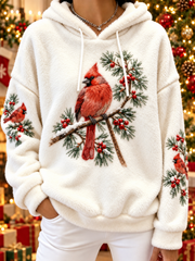 Women's vintage christmas Northern Cardinal Flannel Hoodie
