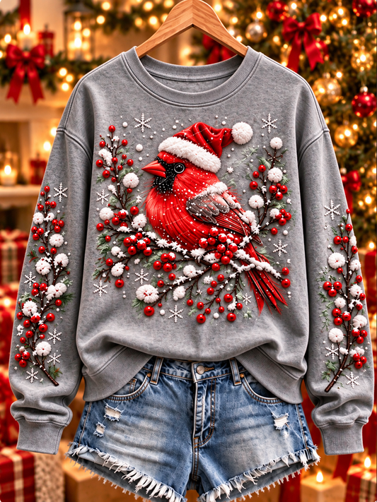 Women's vintage christmas Northern Cardinal Regular Sweatshirt