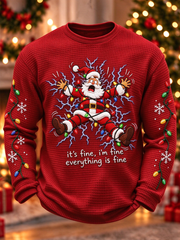 Men's Fun Christmas printed Waffle Long Sleeve T-Shirt