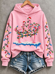 Women's Christmas Flamingo Print Regular Sweatshirt