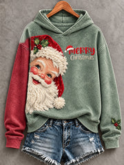 Women's Christmas Funny Santa Art Printed Hoodie