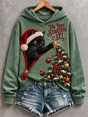 Women's Christmas Funny Cat Art Regular Hoodie