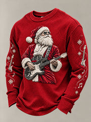 Men's Guitar Rock Santa Claus Print Waffle Sweatshirt