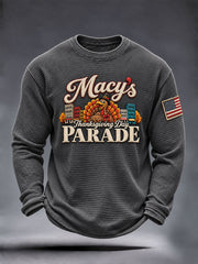Men's Thanksgiving Day Parade Print Casual Waffle Long Sleeve T-Shirt