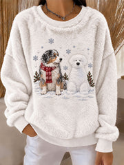 Women's Sheepdog and Snowman Fun Print Flannel Hoodie