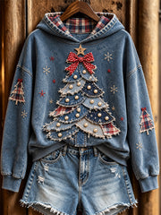 Women's Artistic Collage Christmas Tree Pattern Design Casual Hoodie