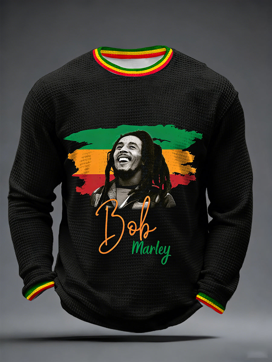 Men's Reggae Music Inspired Print Waffle Long-Sleeve T-Shirt