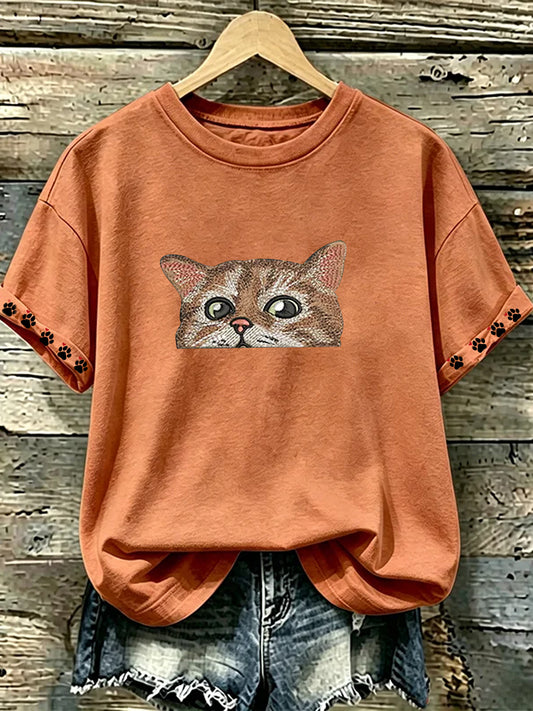 Women's Cute Cat Art Casual Short Sleeve T-shirt