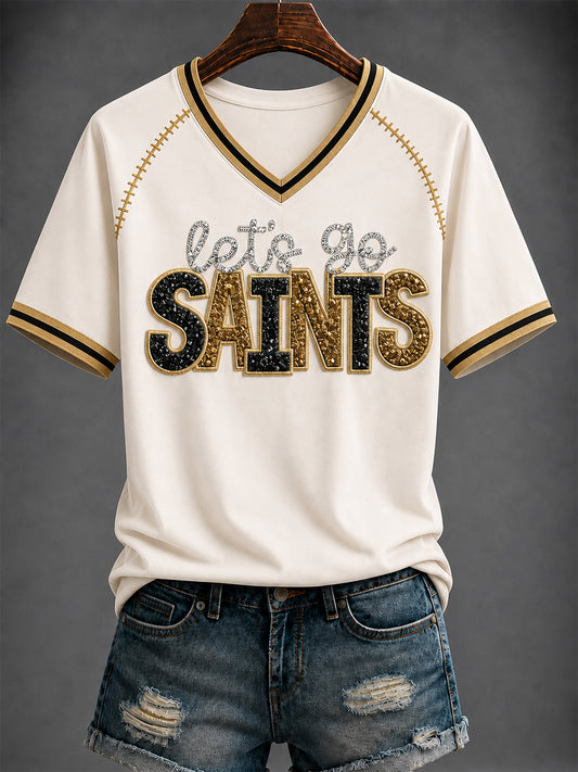 Women's America Football Printed V-neck T-shirt
