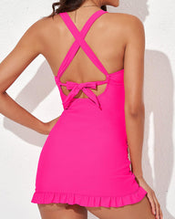 🩱Vacation Sale 49% OFF👙Deep V Cross-Back Ruched One-Piece Swimsuit