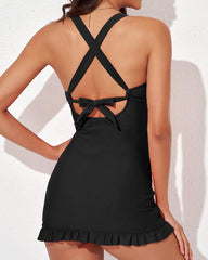 🩱Vacation Sale 49% OFF👙Deep V Cross-Back Ruched One-Piece Swimsuit