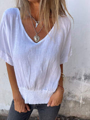 🔥LAST DAY SALE 49% OFF🔥Simple Solid Color V-Neck Half-Sleeve T-Shirt💛