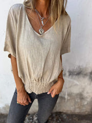 🔥LAST DAY SALE 49% OFF🔥Simple Solid Color V-Neck Half-Sleeve T-Shirt💛