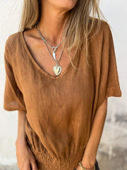 🔥LAST DAY SALE 49% OFF🔥Simple Solid Color V-Neck Half-Sleeve T-Shirt💛