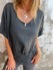 🔥LAST DAY SALE 49% OFF🔥Simple Solid Color V-Neck Half-Sleeve T-Shirt💛