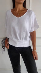 🔥LAST DAY SALE 49% OFF🔥Simple Solid Color V-Neck Half-Sleeve T-Shirt💛