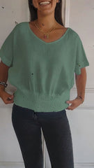 🔥LAST DAY SALE 49% OFF🔥Simple Solid Color V-Neck Half-Sleeve T-Shirt💛