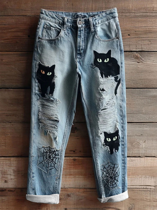 Women's Halloween Cat Print Casual Pants