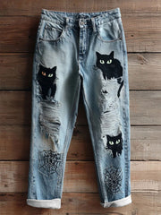 Women's Halloween Cat Print Casual Pants